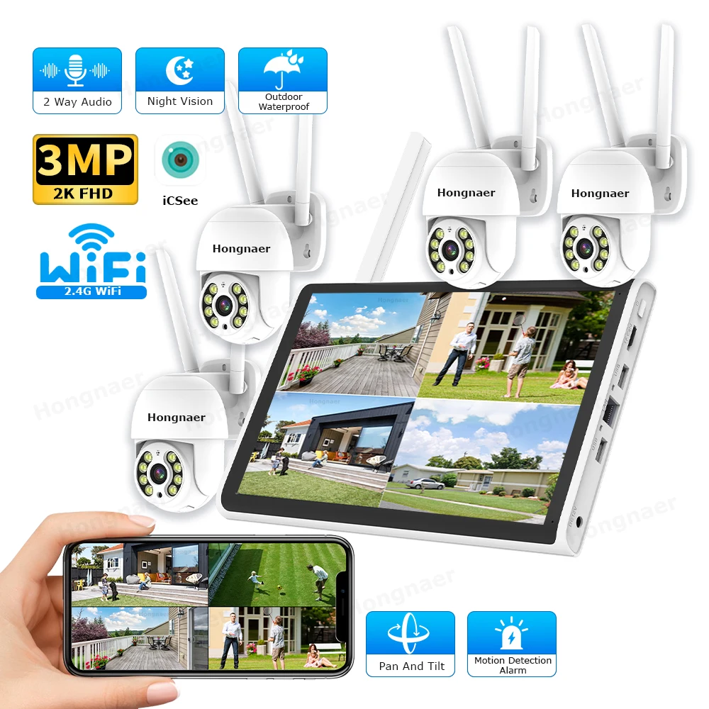 Home Security Video Cameras - 2026 Hongnaer 3MP 4-kanaals WiFi Home