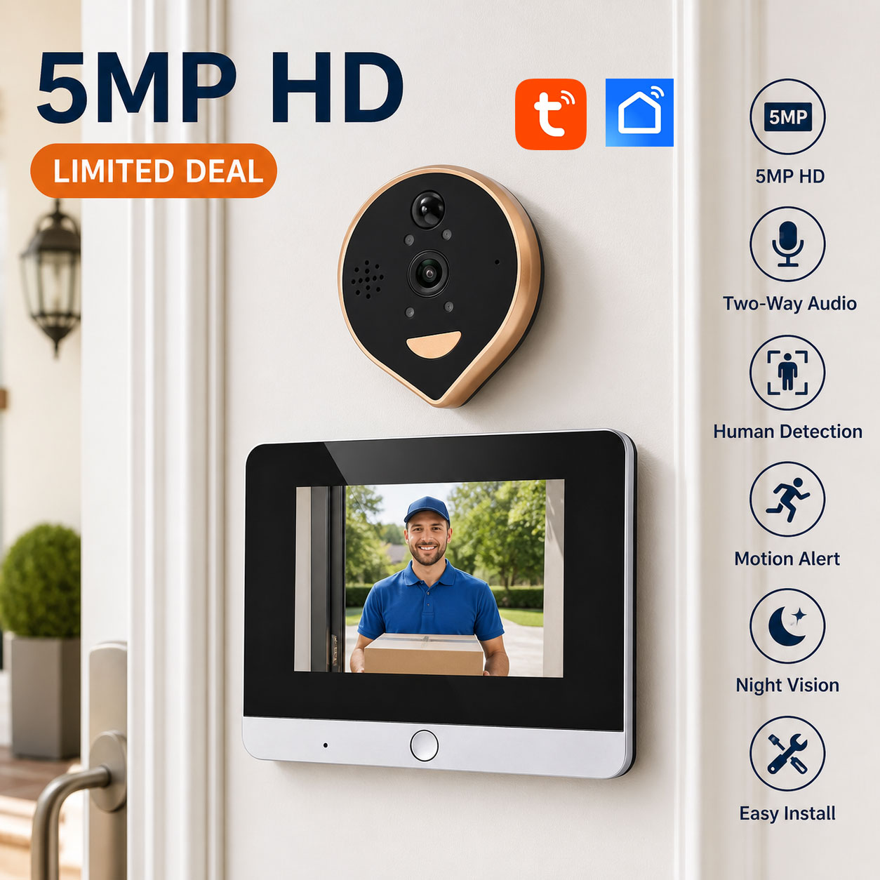 Peephole Camera Viewer - 5MP Tuya Smart Life Deurkijker met