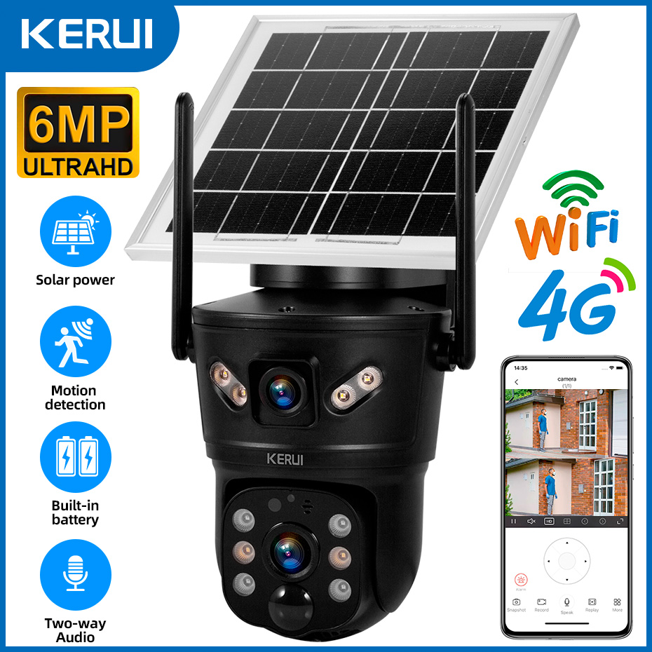 Home Security Video Cameras - KERUI Outdoor 6MP Solar Camera 4G
